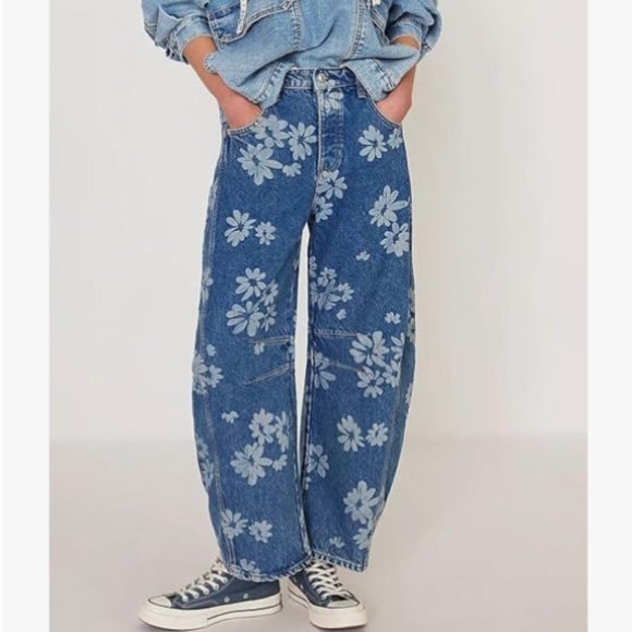 NWT Boho Floral Printed Jeans - Dk Blue - Picture 2 of 5